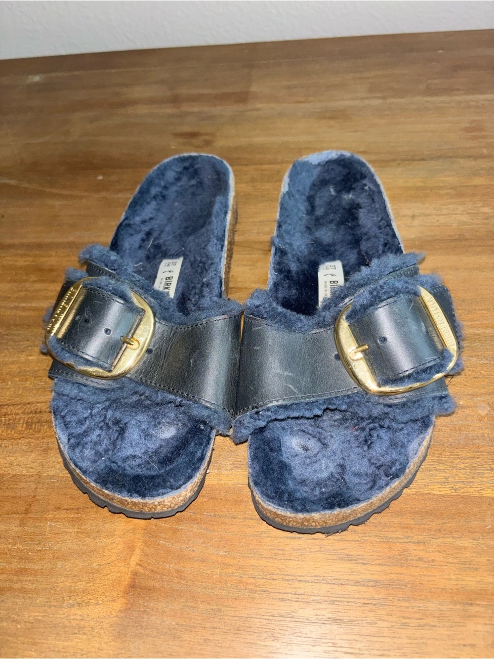 Birkenstock Madrid Big Buckle Shearling Sandals Midnight Blue